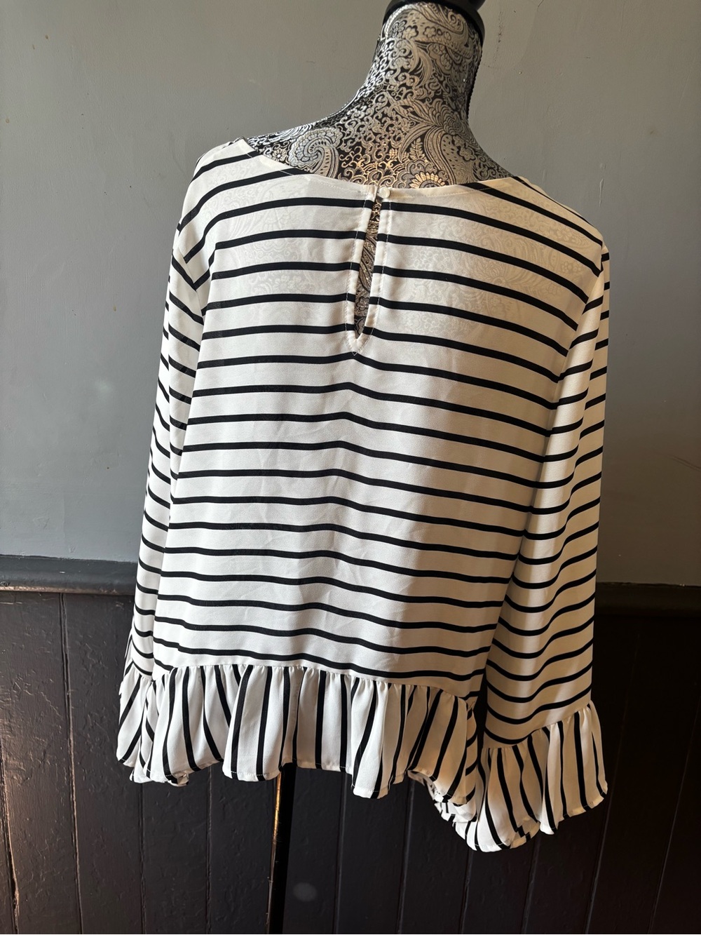 a.n.a Black & White Striped Ruffle-Hem Tunic - Picture 5 of 8